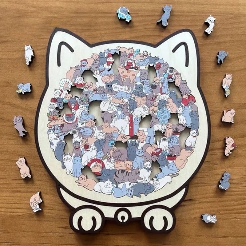 135-Piece Morandi Color Cat-Shaped Wooden Jigsaw Puzzle Irregular Cats Shaped Animal Pieces For Home Decor & Party Games Gifts. Qme