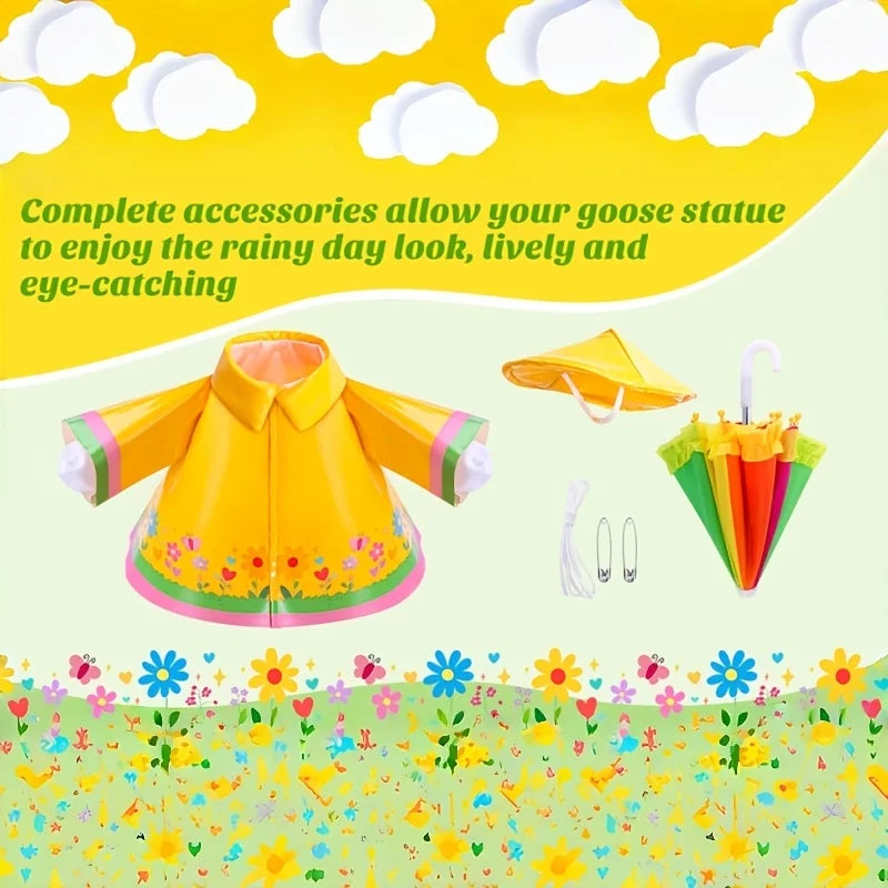 3 Pcs/Set Raincoat Porch Goose Outfits Summer Lawn Goose Statue Raincoat Costume Yard Goose Clothes Raincoats Umbrella Hat Qme