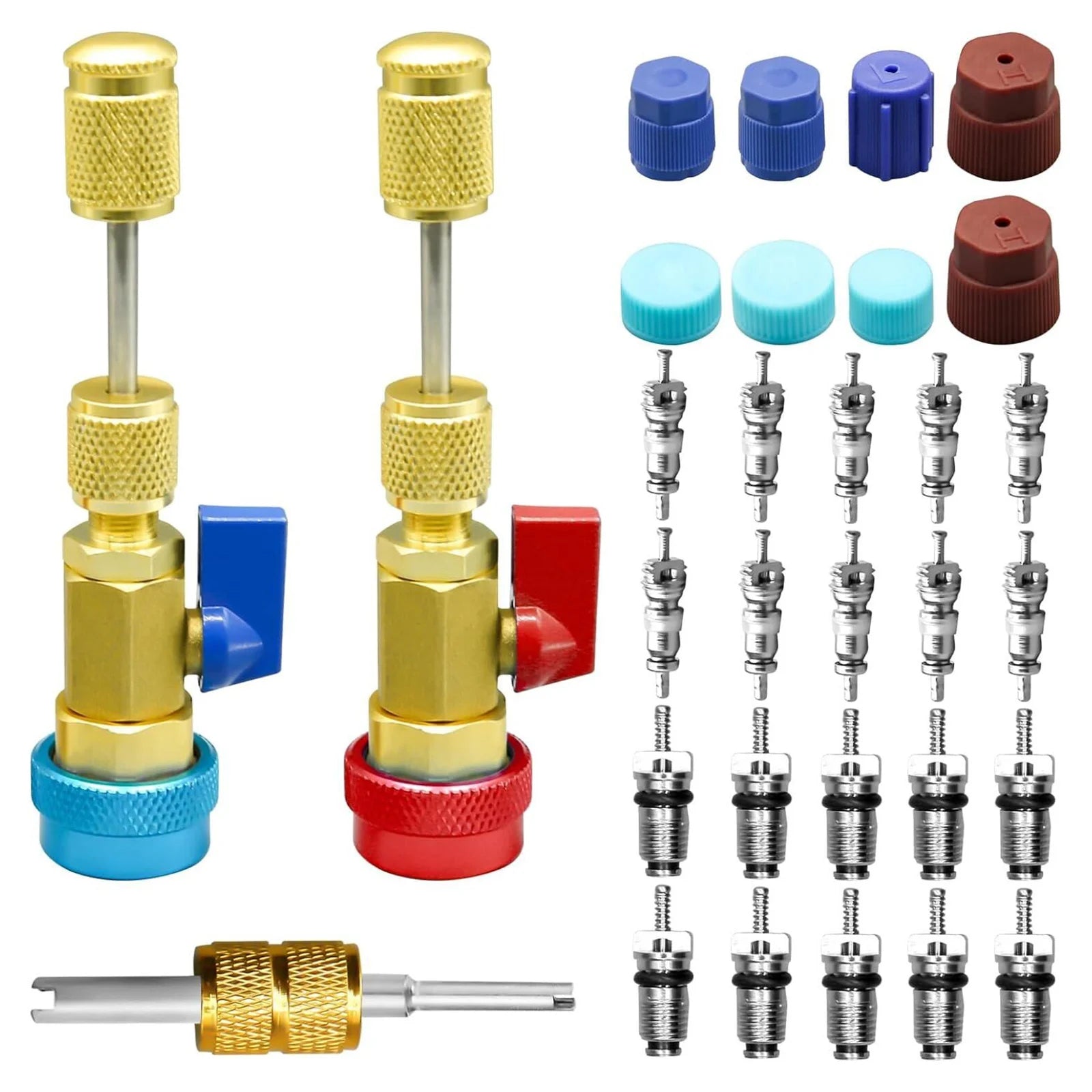 R134 Automotive Air Conditioning Valve Core Disassembly Tool Set, 31 Piece Set, Refrigerant Free Repair Tool Qme 1 Set