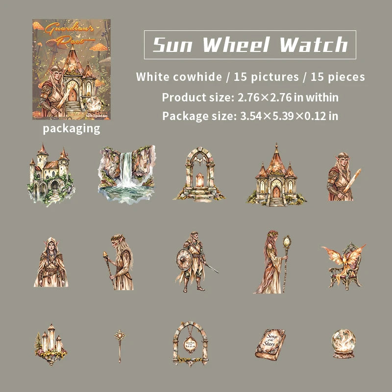 15 Sheets/Bag Guardian's Oath Series Princess and Dragon Theme 3D Scenery Sticker Set for DIY Scrapbook Phone Case Notebook Qme 6