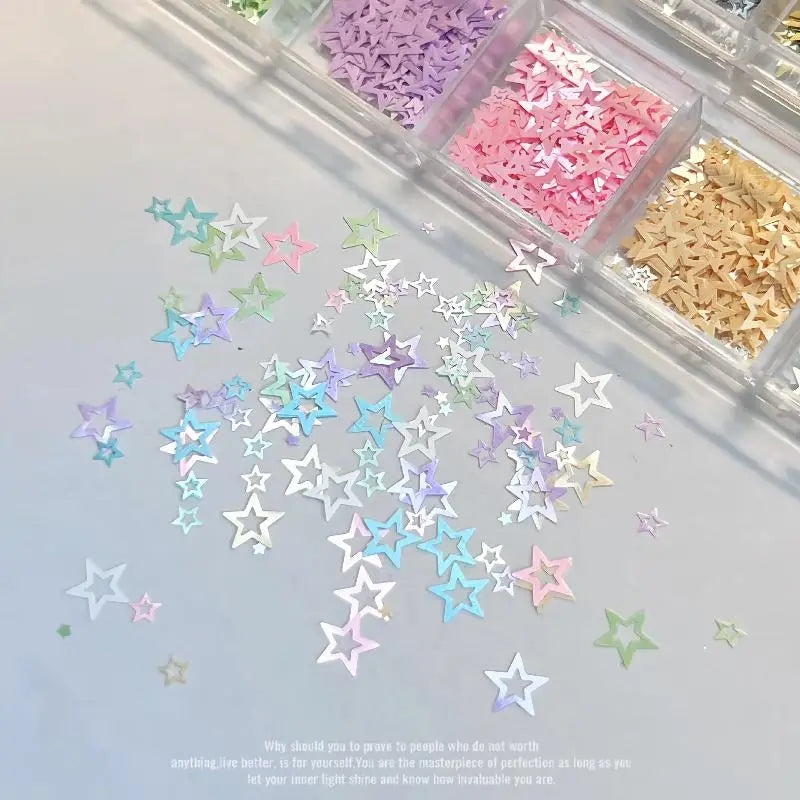 Star Nail Glitter Sequins Mixed Laser Holographic Shiny Decor Kids Qme