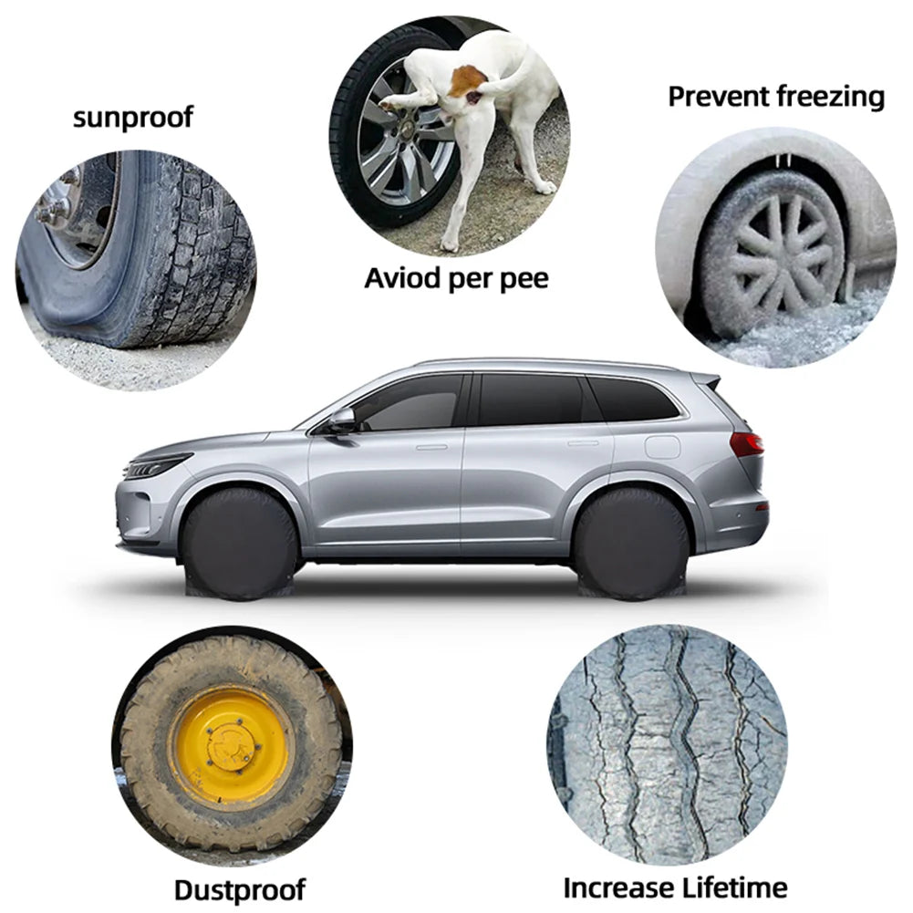 Automotive Wheel Protector UV Resistant Car Wheel Cover Sun Protection Auto Tire Cover for Sun Rain Snow Tyre Protection Qme