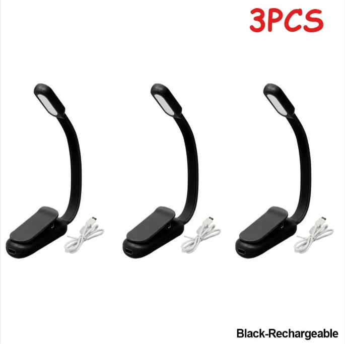 Rechargeable USB Clip LED Reading Light Mini Night Book Lamp With 3 Brightness Levels For Travel Bedroom Study Reading Qme Black Charge 3PCS