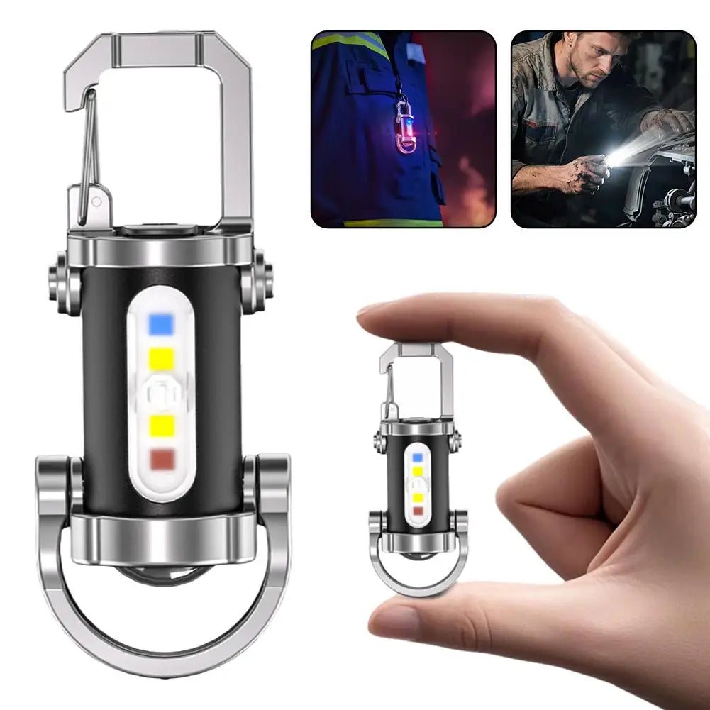 Mini Keychain Flashlight Rechargeable Pocket COB Working Light Outdoor Hook Emergency Warning Light for Camping Walking Hiking Qme