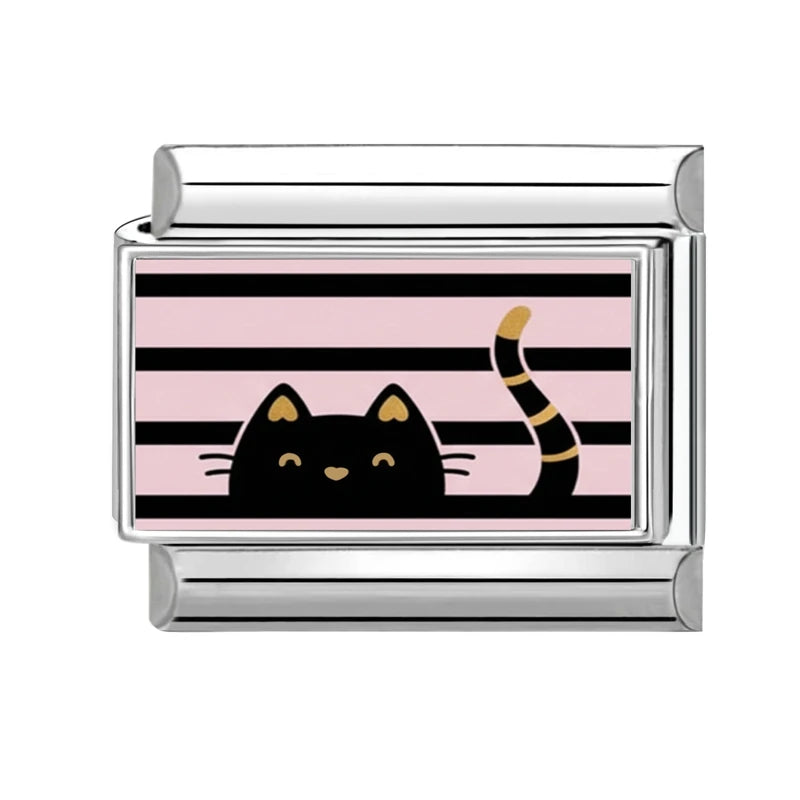 Fashion 2025 Cute Dried Fish Cats Italian Charm Link Fit 9mm Bracelet Stainless Steel Jewelry DIY Making Gift for Women Girl Qme Style 1