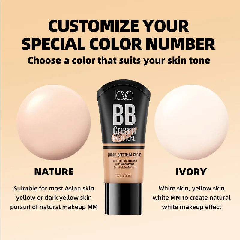 SPF30 Moisture Sunscreen BB Cream Liquid Face Base Foundation Qme