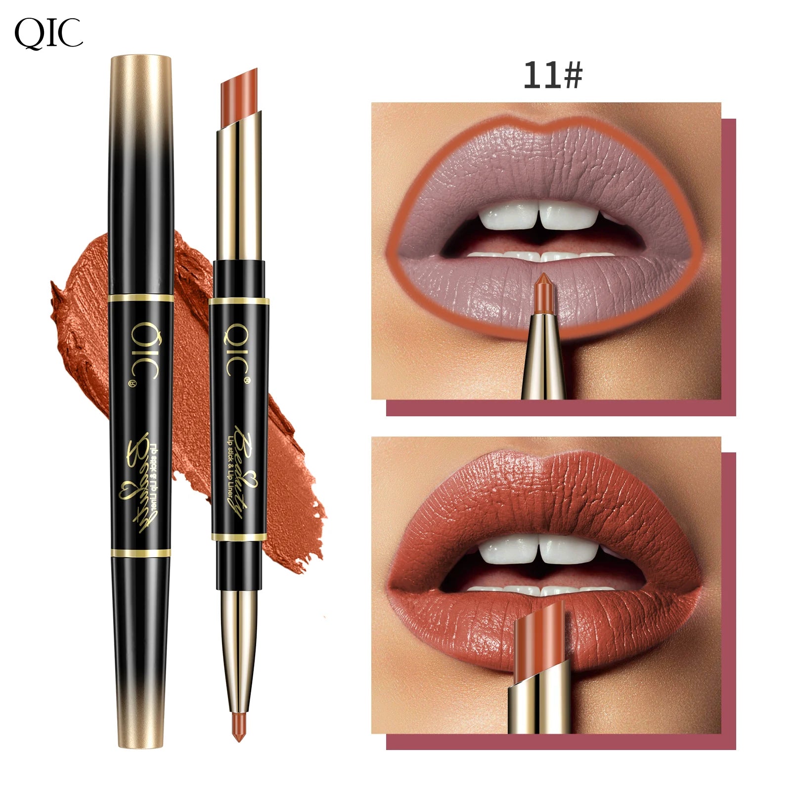 QIC Lipstick Lipliner Pen Matte Velvet Lip Liner Pencil Contour Makeup Sexy Red Lip Stick Long Lasting Cosmetics Qme Q909-11