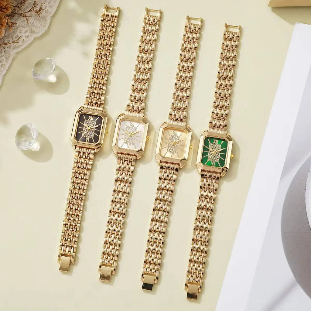 Moda retângulo feminino relógios senhoras pulseira de aço inoxidável quartzo relógios de pulso reloj mujer (sem caixa) Qme