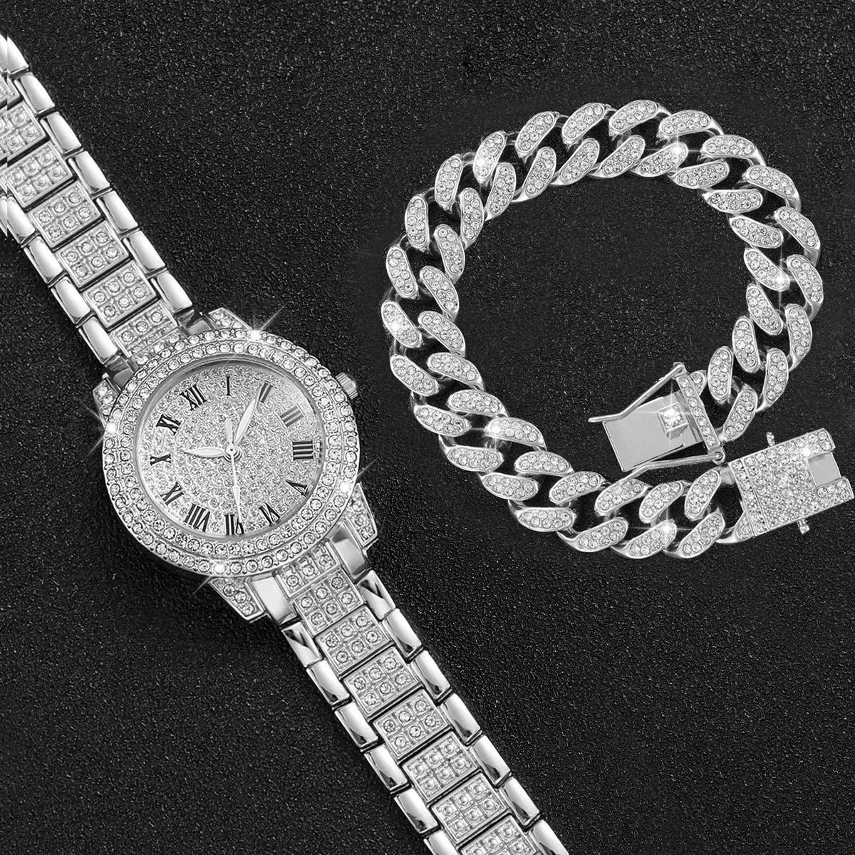 2 pçs moda diamante relógios femininos relógio de ouro senhoras relógios de pulso luxo strass pulseira das mulheres relógios Qme
