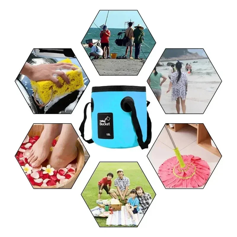 Portable Foldable Water Bucket Multifunctional Outdoor Camping Washing Bag Car Wash Bucket Collapsible Sink Qme