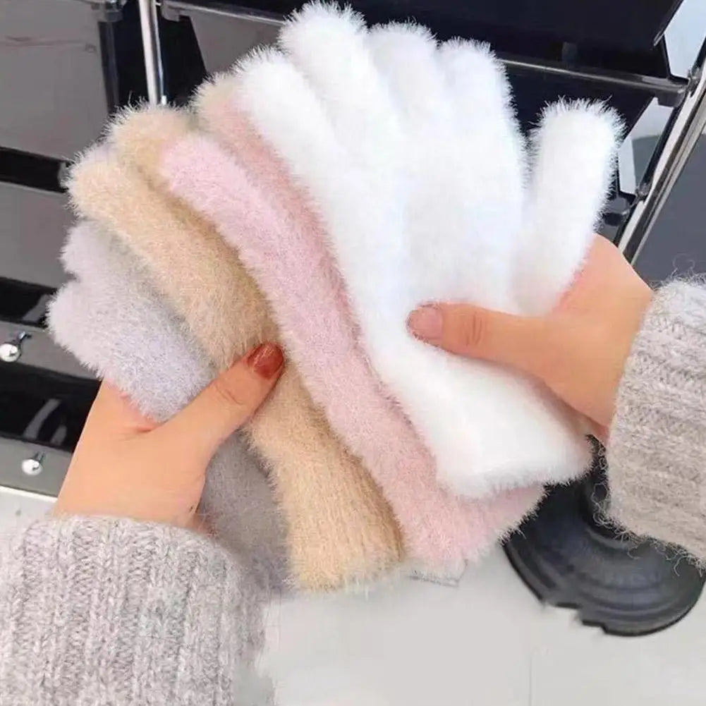 Fashon Winter Mink Velvet Five Finger Gloves Plush Warm Cold-proof Gloves Women Outdoors Cycling Solid Color Wistiti Mittens Qme