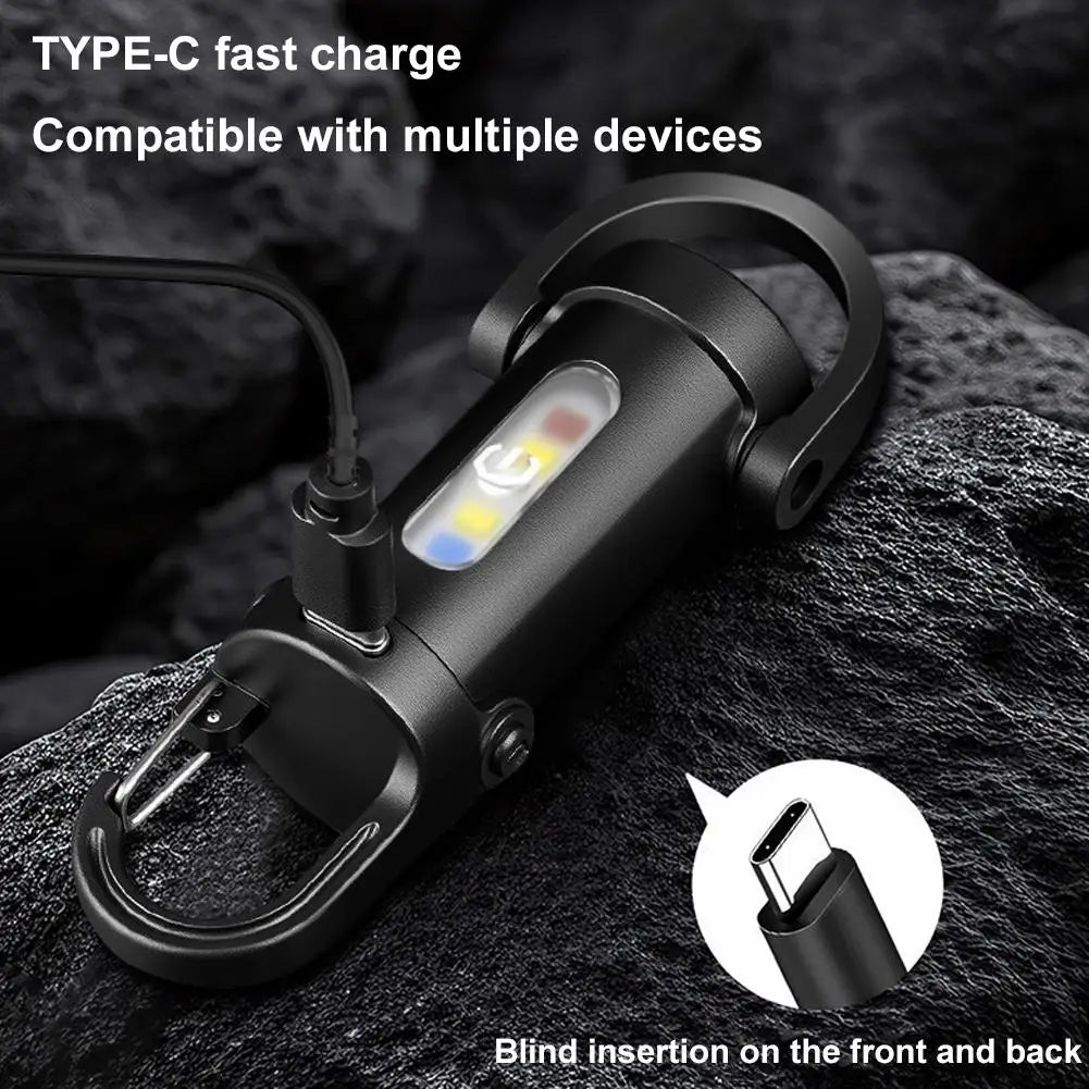Powerful Mini COB LED Keychain Flashlight USB Rechargeable Hanging Work Light Waterproof Keyring Camping Walking Pocket Lamp ﻿ Qme