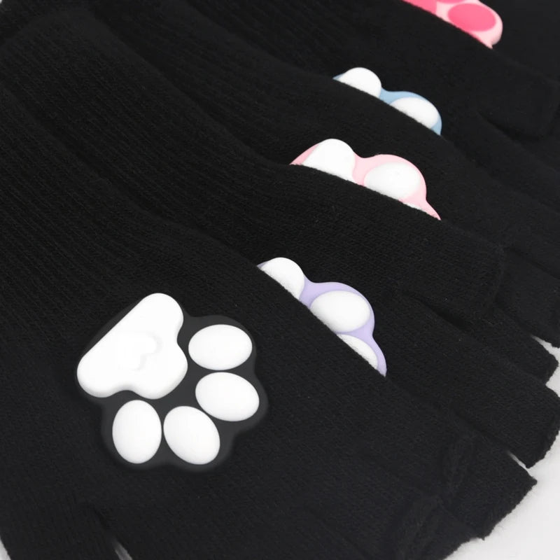 Harajuku Y2k Women Girls 3D Cat Pad Paw Gloves Black Punk Streetwear Qme