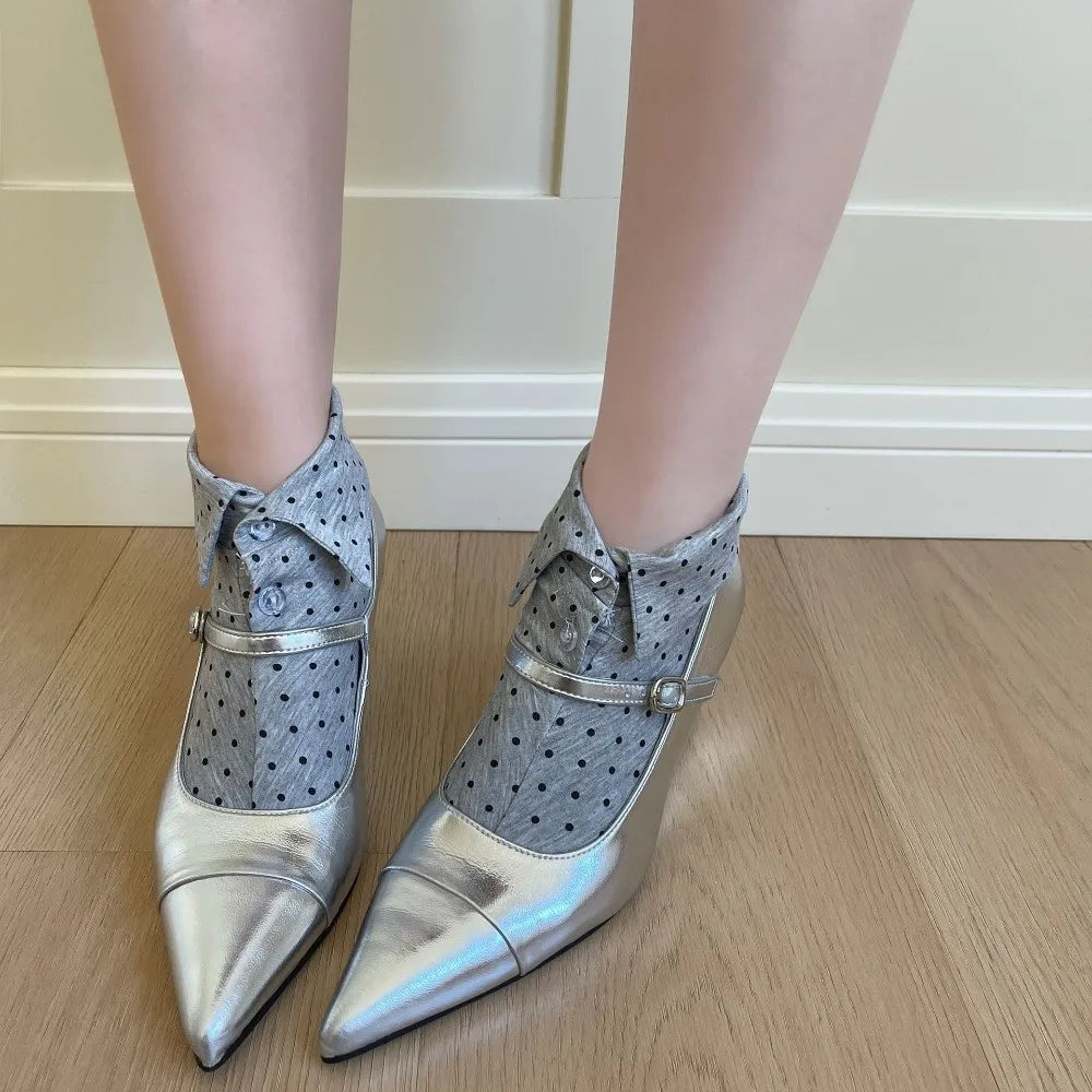Comfortable Button Flip Collar Socks Lapel Novelty Polka Dot Socks Solid Color Hosiery Short Ankle Socks Female Qme One Size Style 3
