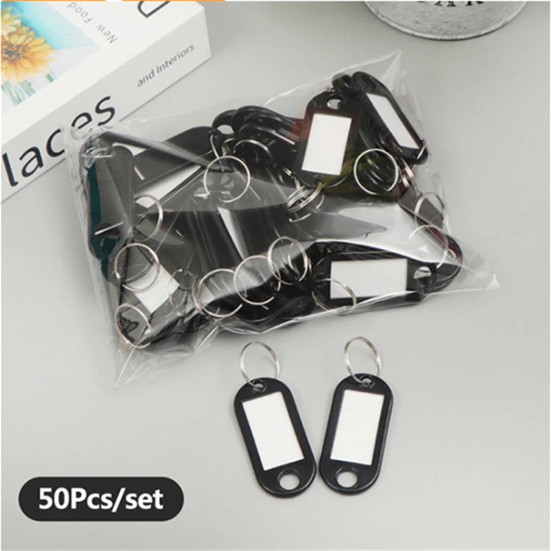 50pcs Colorful Plastic Tags Hotel Number Classification Card Key Tags Label Name Baggage Tag ID Name Tags With Split Ring Qme black