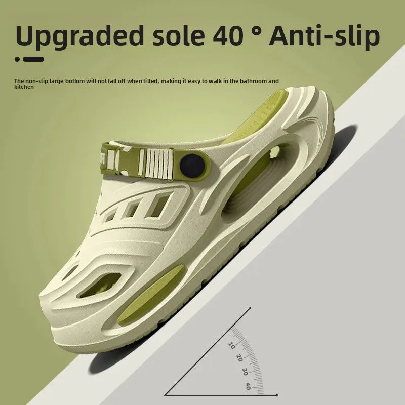 Men's Sandals Thick Bottom Anti-slip Headed Clog Shoes Soft Beach Qme
