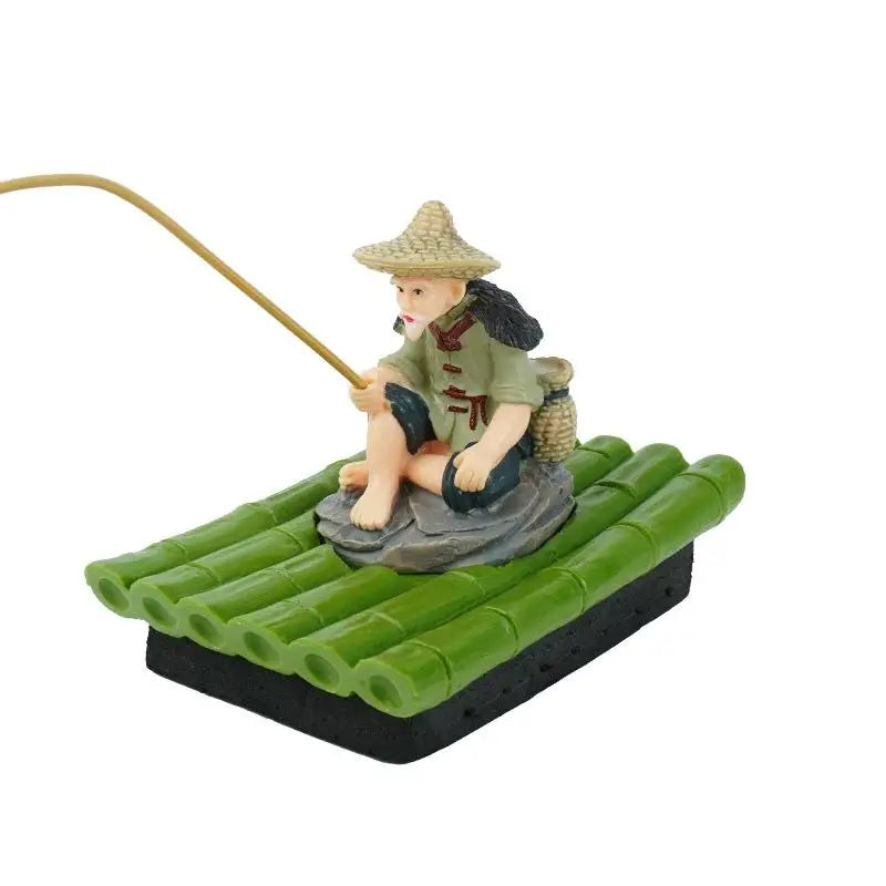 Outdoor Decoration Bamboo Raft Fisherman Figurine Elderly PVC Statue Qme