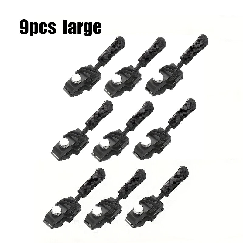 9pcs Zipper Repair Kit, Quick Install Zipper Heads, Detachable Replacement Zip Tops, Interchangeable Plastic Zipper Pulls Qme 9pcs large