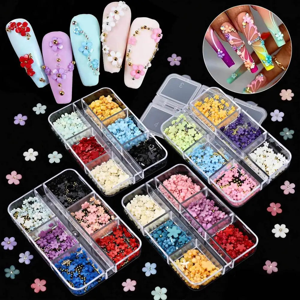 3D Acrylic Flower Nail Charms Art Cute Colorful Floral Caviar Beads Qme