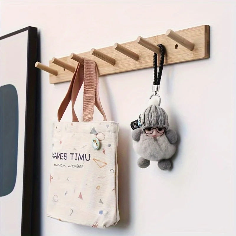 Natural Wood Wall Mounted Coat Rack, Multi-hook Hanger for Clothes & Bags Qme