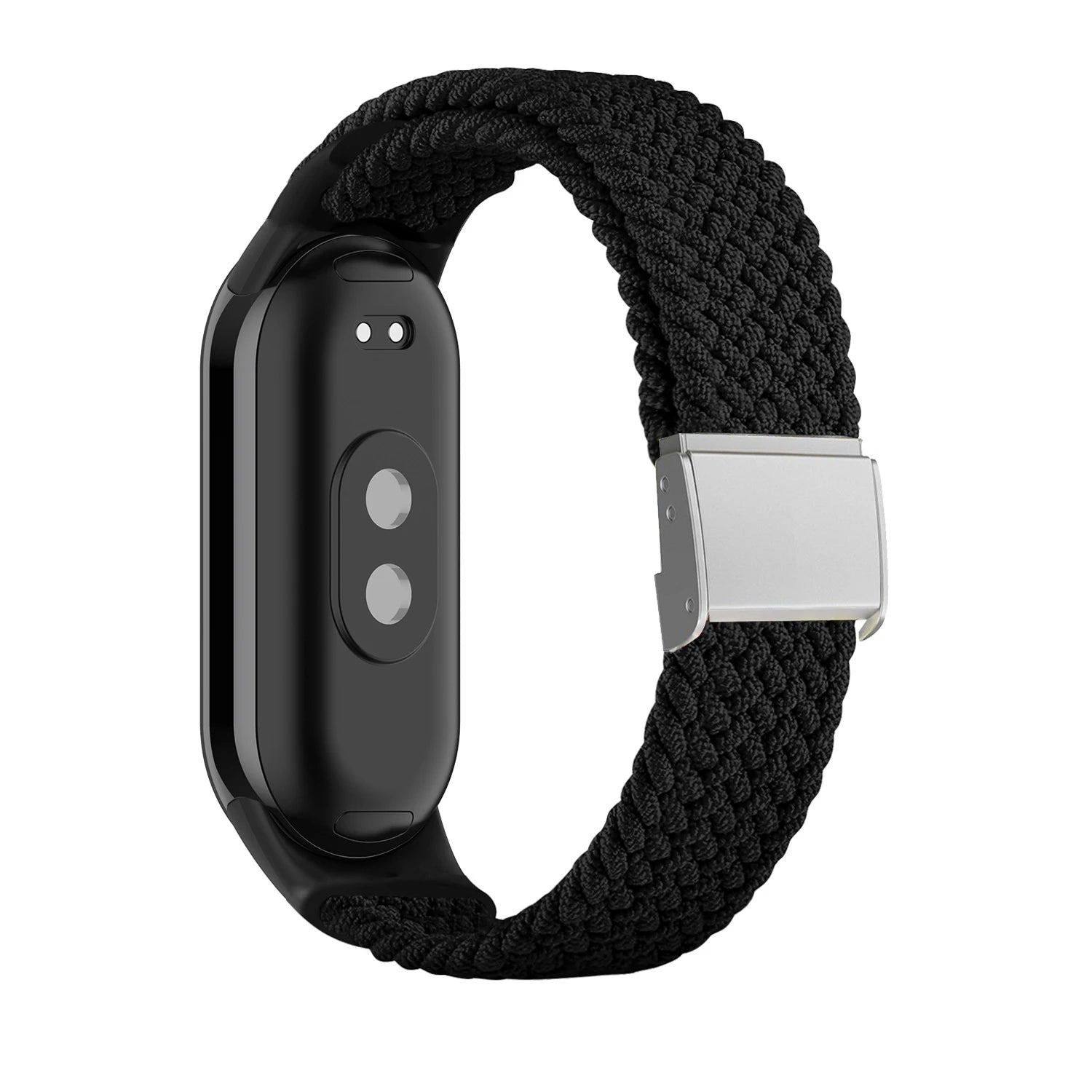 Adjustable Braided Nylon Elastic Wristband for Xiaomi Mi Band 8 Fitness Tracker Stainless Steel Buckle Replacement Strap Qme Black for Mi Band 8