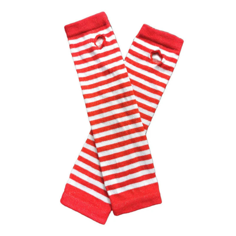 Women Fashion Lady Striped Elbow Gloves Warmer Knitted Long Qme