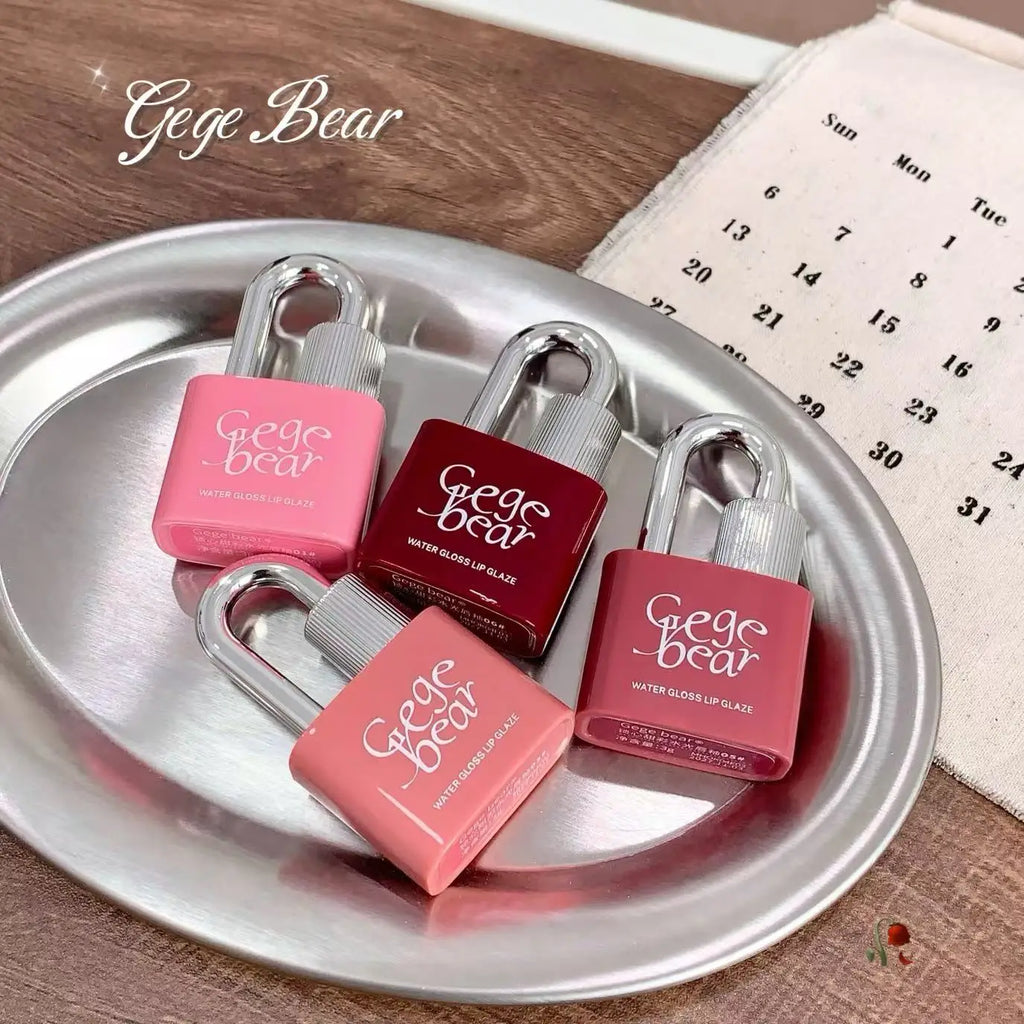 Gege Bear Lock Heart Sweet Water Gloss Lip Glaze Moisturizing Mirror Qme