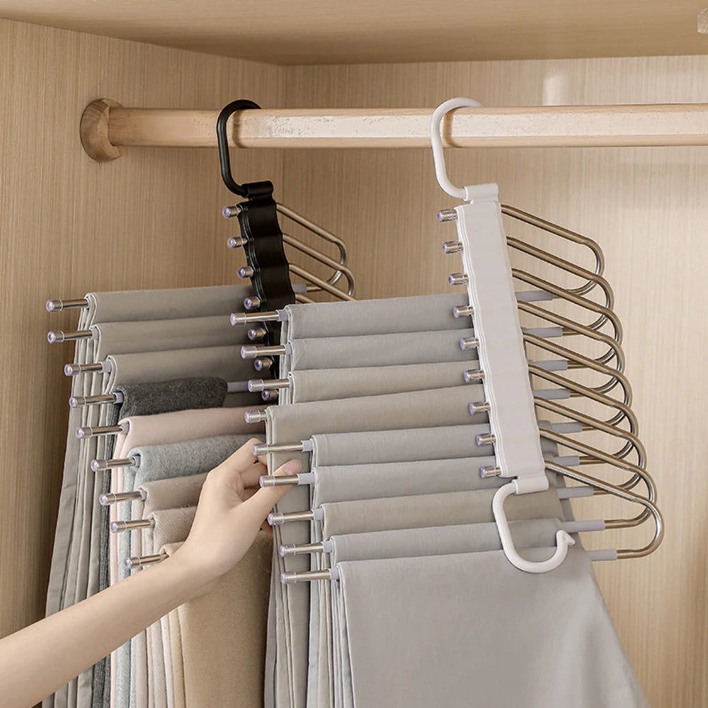 Stainless Steel Multi-Layer Hanging Rack For Home Use - Multi-Functional Folding Wardrobe - Pants Storage Rack Organizer Qme