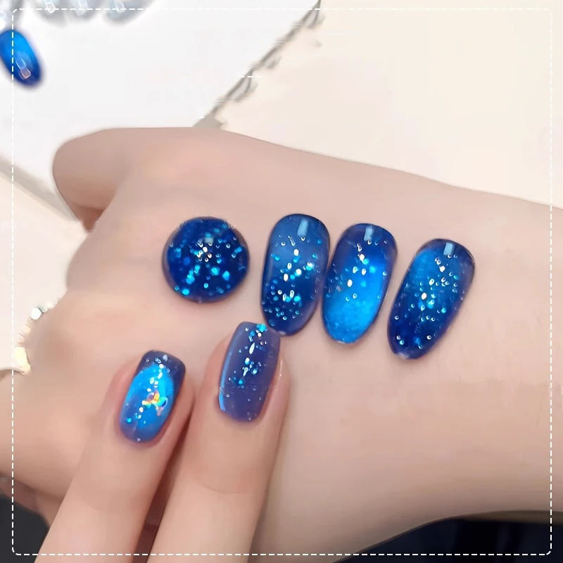 Summer Bubbly Cat Eye Gel Polish, Deep Sea Blue Sparkle Glass Bead Magnetic Nail Gel, 2026 New Shimmer Soak Off Gel for Nail Art Qme