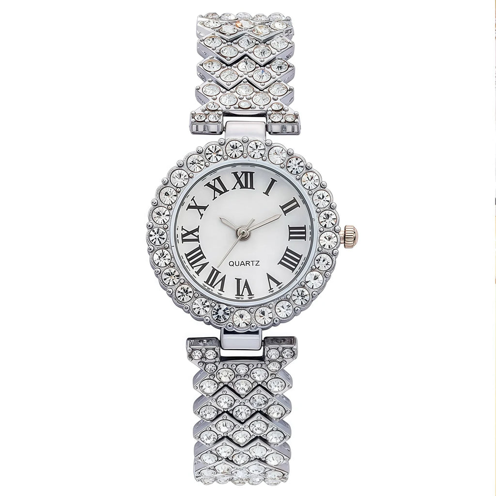 1 pcs women's Roman watch alloy diamond quartz watch set with 5 pcs of accessories for women Qme