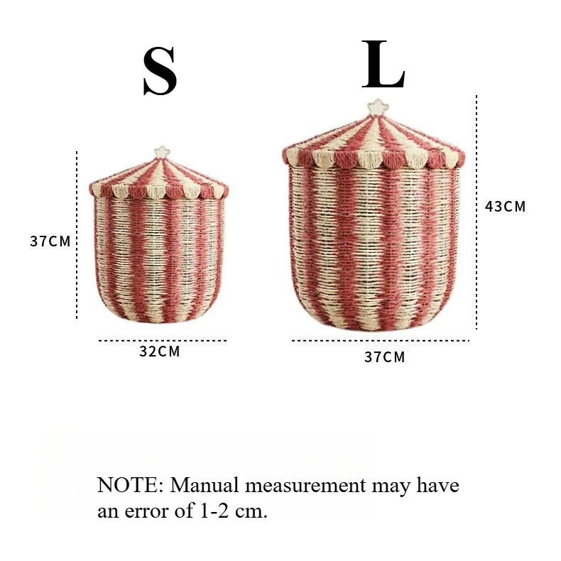 Vintage Woven Storage Basket Laundry Hamper with Lid Toys Sorting Box Household Organizer Multipurpose Décor for Room Home Qme