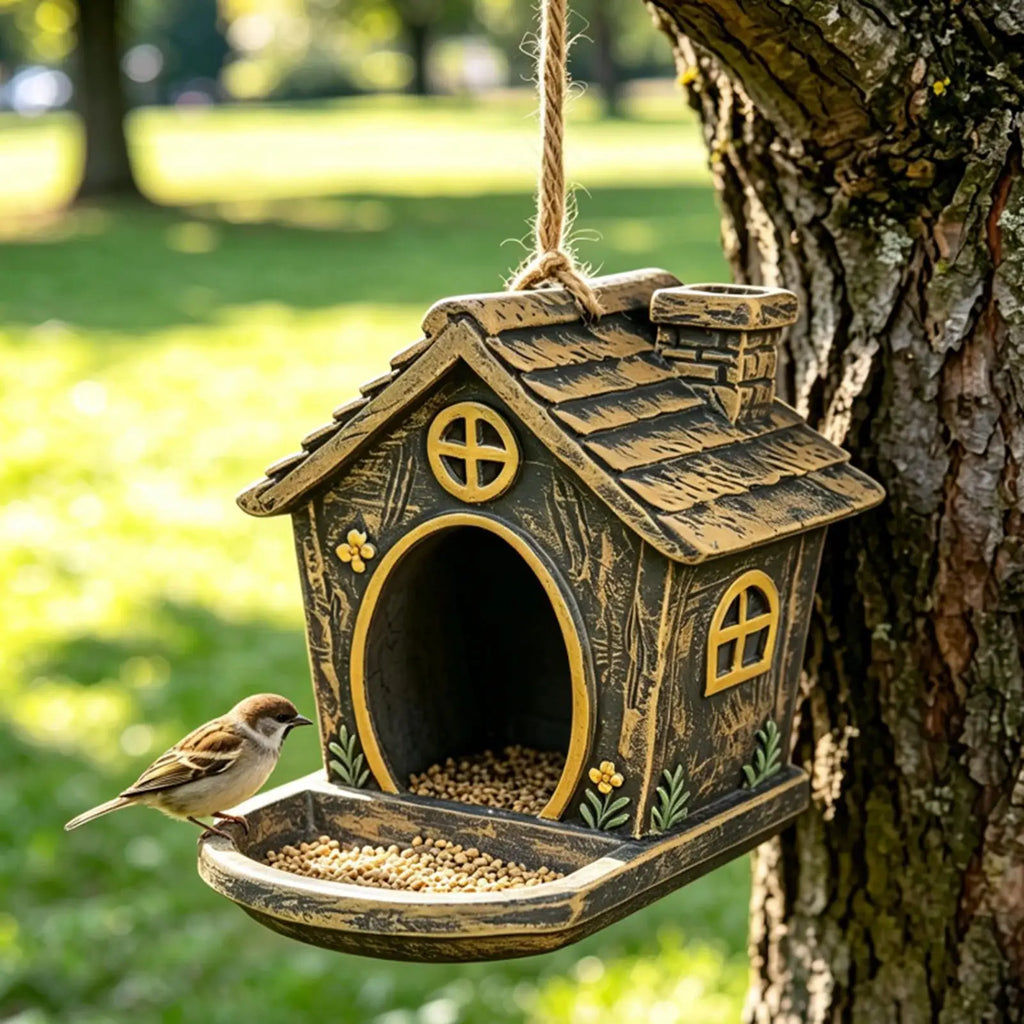 Yard Bird Feeder Vintage Cottage Shaped Outdoor Birdfeeder Patio Qme