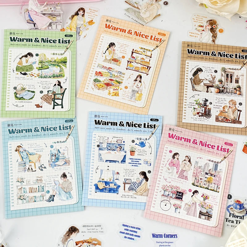 15pcs Artistic Girl Creative Character PET Sticker Bag for Collage Junk Journal DIY Scrapbook Aesthetic Stationery Supplies Qme
