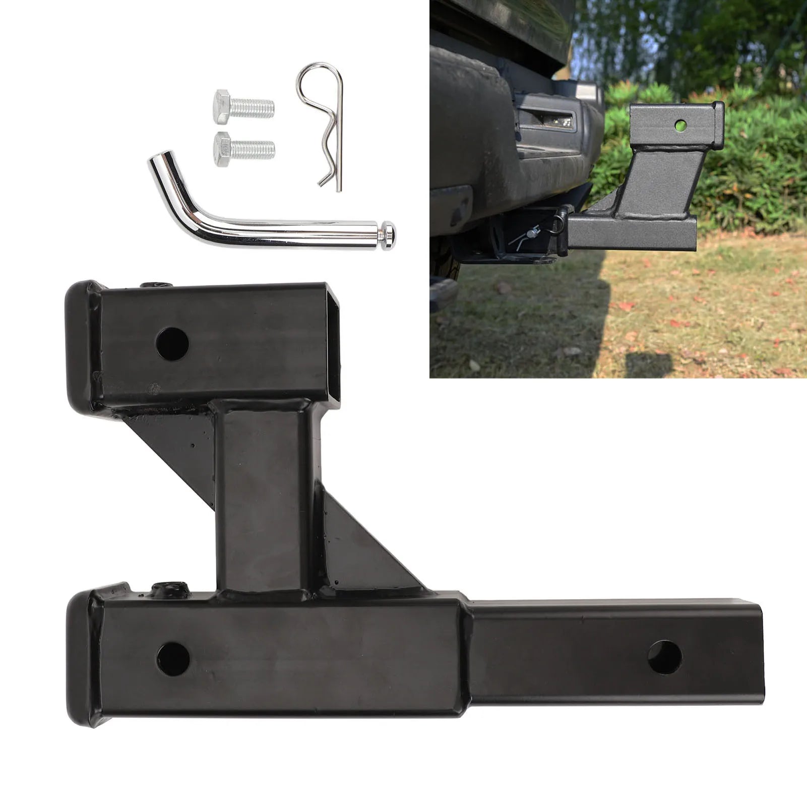 Trailer Hitch Riser Steel 9.65in Extension Range Black Hitch Extender Adapter for Car SUV Pickup Truck RV with 2in Towing Port Qme