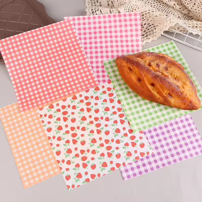 100Pcs Greaseproof Paper Liners Sandwich Wrapping Paper 7 Colors Wax Paper Sheets For BBQ Picnic Festival Party Fast Food Qme