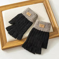 2024 Men Winter Fingerless Half Finger Knitted Gloves Office Warm Qme black