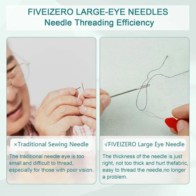 40 PCS Large Eye Beading Needles 7 Sizes Sewing Sharp Leather Needle Embroidery Thread with Threaders for Handsewing Art Crafts Qme