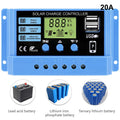30A 20A 10A Solar Charge Controller 12V 24V Auto Solar Panel PV LCD Controller For Lead-Acid Battery, Lithium Battery Dual USB Qme 20A