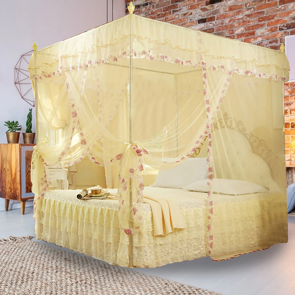 Luxury Lace Mosquito Net 3-Side Opening Design Soft Mesh Fabric Anti-Mosquito Bite Protection for Bedroom No Stand Included Qme