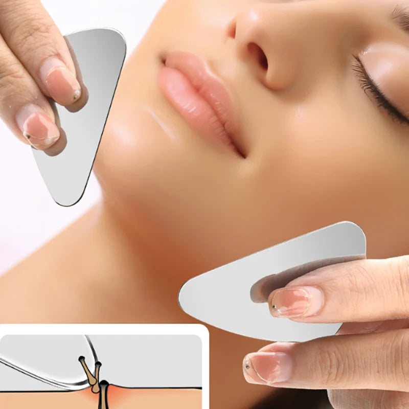Stainless Steel Hair Follicle Cleansing Blackhead Scraper Gua Sha Qme