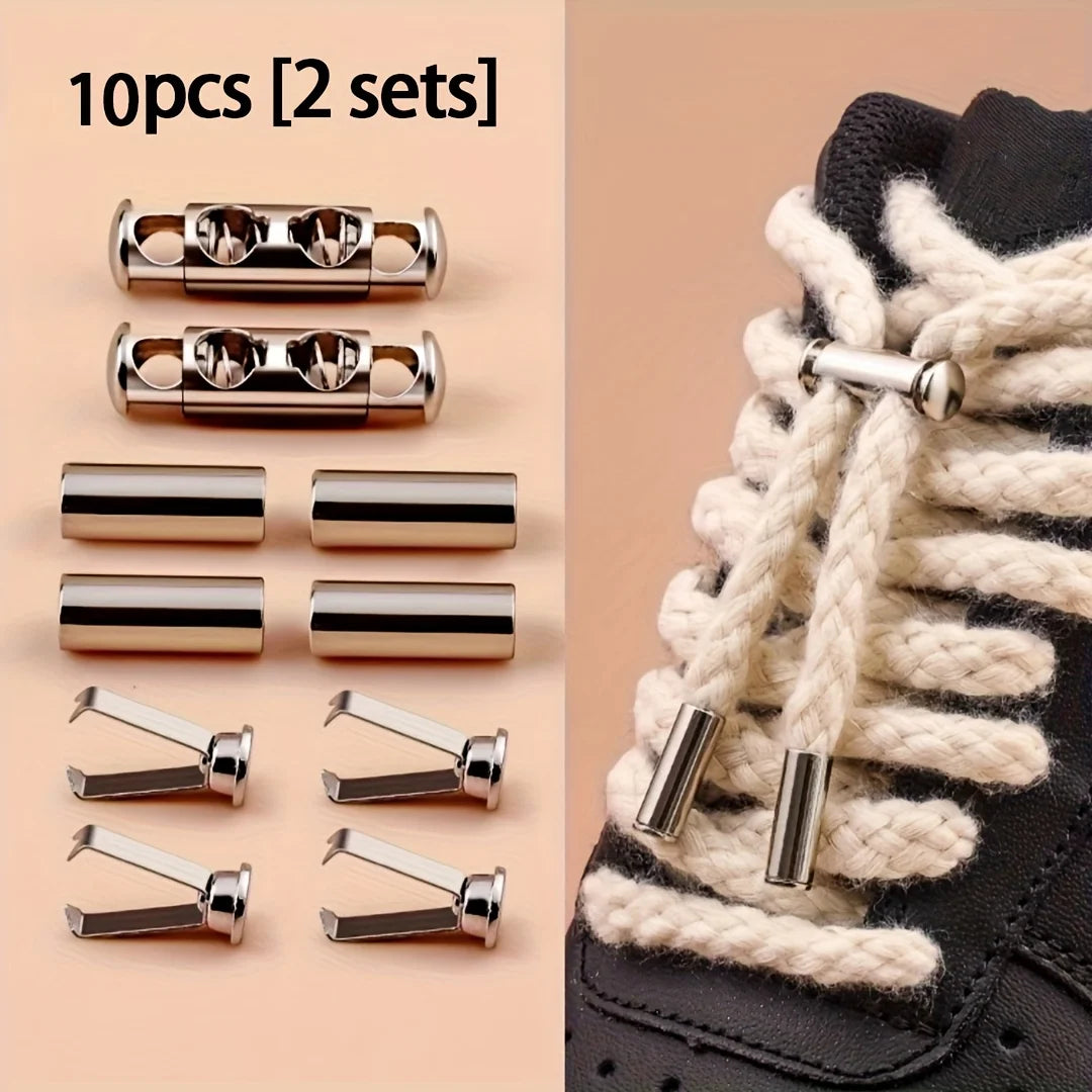10Pcs/2set Spring Buckle No Lace Rope Lock - No Installation, for shoelaces, hoodies, jackets, pants and cable finishing Qme 10pcs Silvery