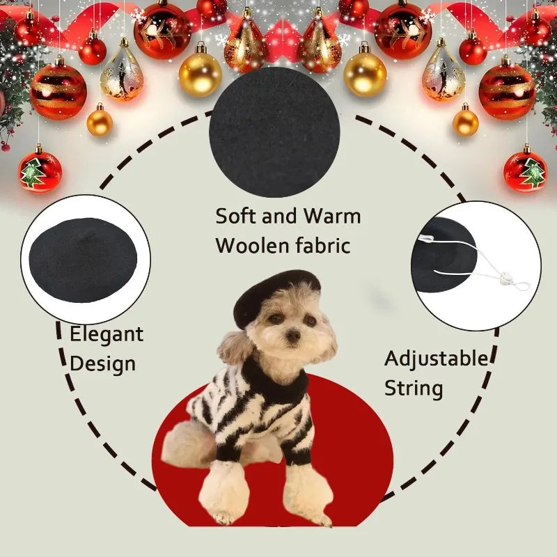 Ultra small dog beret cute kitten hat, fashionable pet hat wool mini hat photo props birthday accessories Christmas Halloween Qme