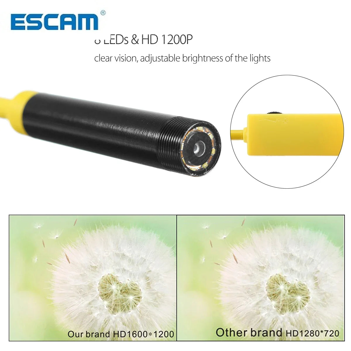 ESCAM 2/5/10M WIFI Endoscope Camera HD 1200P 8mm 8 LED Mini Waterproof Hard Cable Inspection Camera Borescope for Iphone PC IOS Qme