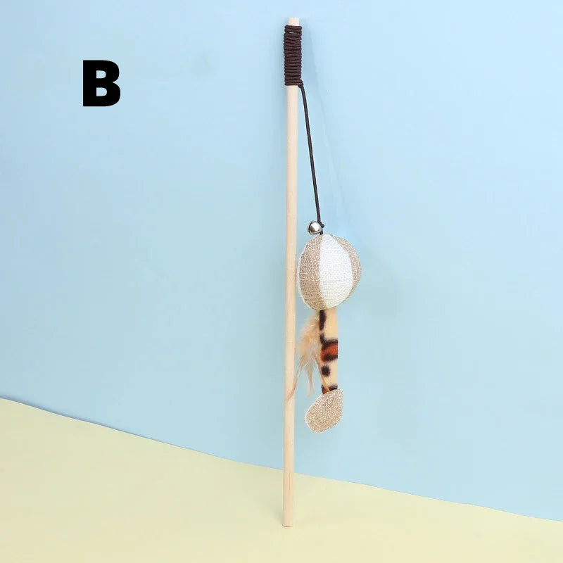 Cat Toy Cat Teaser Stick Handmade Cotton And Linen Woven Wooden Pole Cat Teaser Stick Cute Simulation Mouse Cat Interactive Toy Qme B