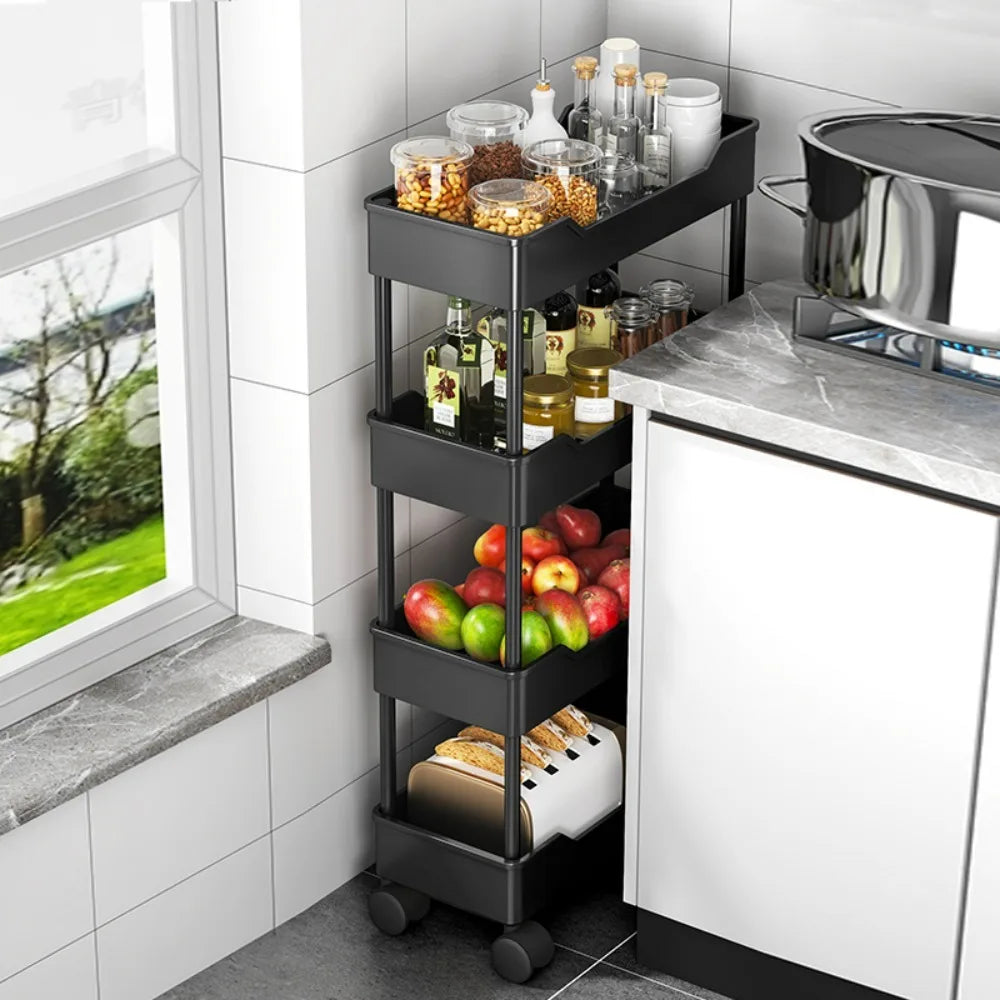 1pcs Movable Gap Storage Rack 3/4 Tier Rolling Utility Cart Storage Shelf Bathroom Organizer Kitchen Accessories Organizer Qme