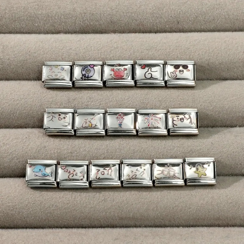Fashion Kawaii Cute Dolphin Crab Cats Italian Charm Link Fit 9mm Bracelet Stainless Steel Jewelry DIY Making Gift for Women Girl Qme