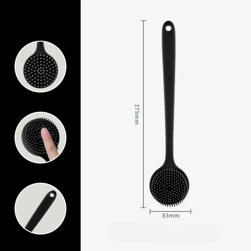Double-sided Silicone Back Scrubber Long Handle Body Bath Brush Mud Qme Black Silica Gel