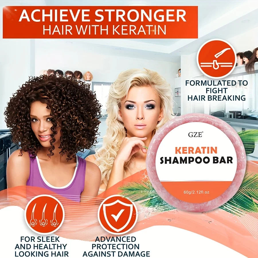 Keratin Shampoo Bar Soap - Salon Thickening for Dry, Damaged, Curly, Frizzy, Straight or Color Treated Hair - Anti Frizz Formula Qme