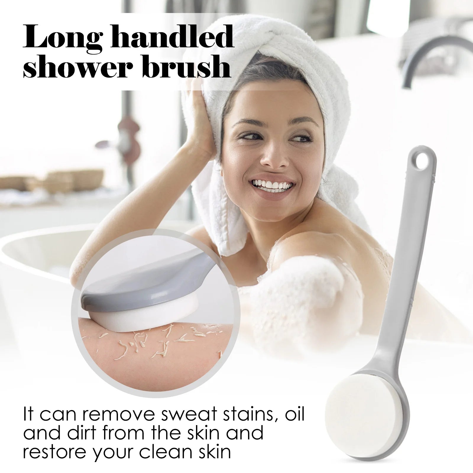 Self-applying Lotion Applicator with Long Handle for Back Legs Feet 2-in-1 Bath Soft Back Brush Gentle Exfoliating Body Brush Qme One size