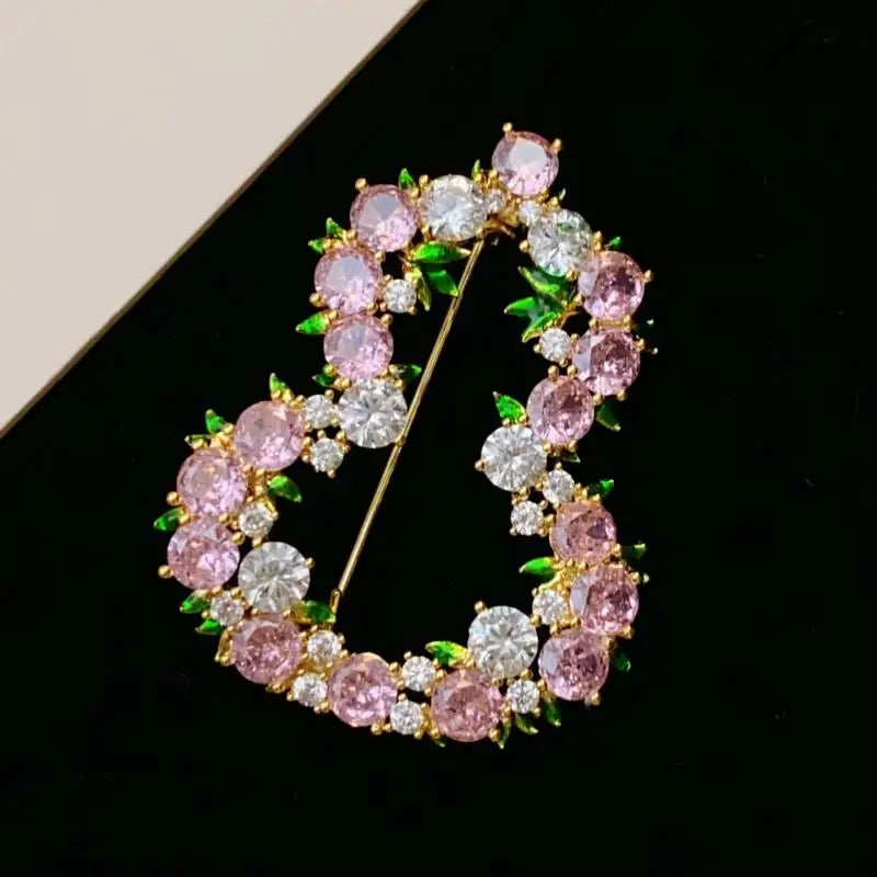 Fashion Pink Rhinestone Lucky Gourd Shaped Brooches For Women Clothing Accessory Crystal Openwork Gourd Brooch Pin Party Jewelry Qme